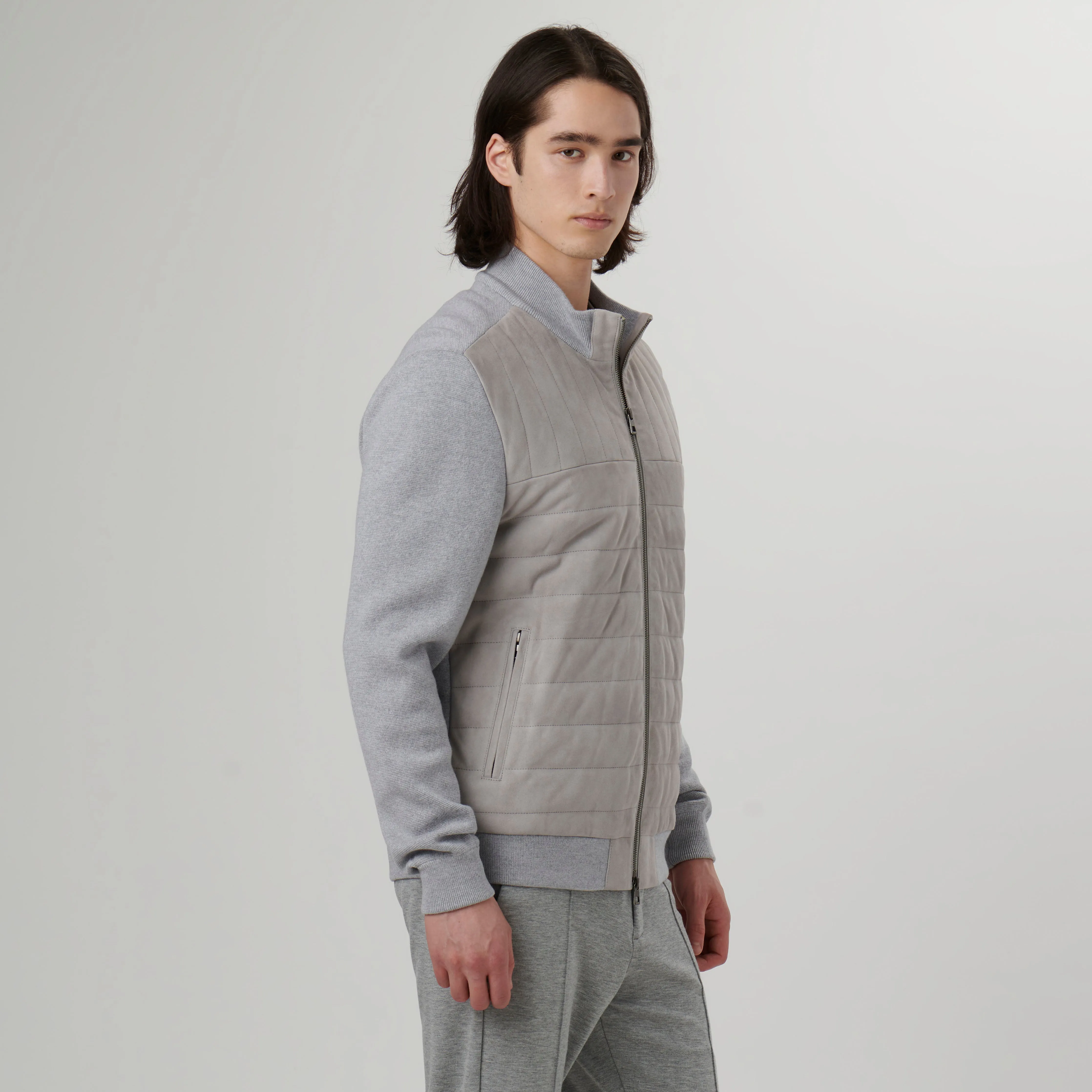 Suede and Wool Sweater Jacket