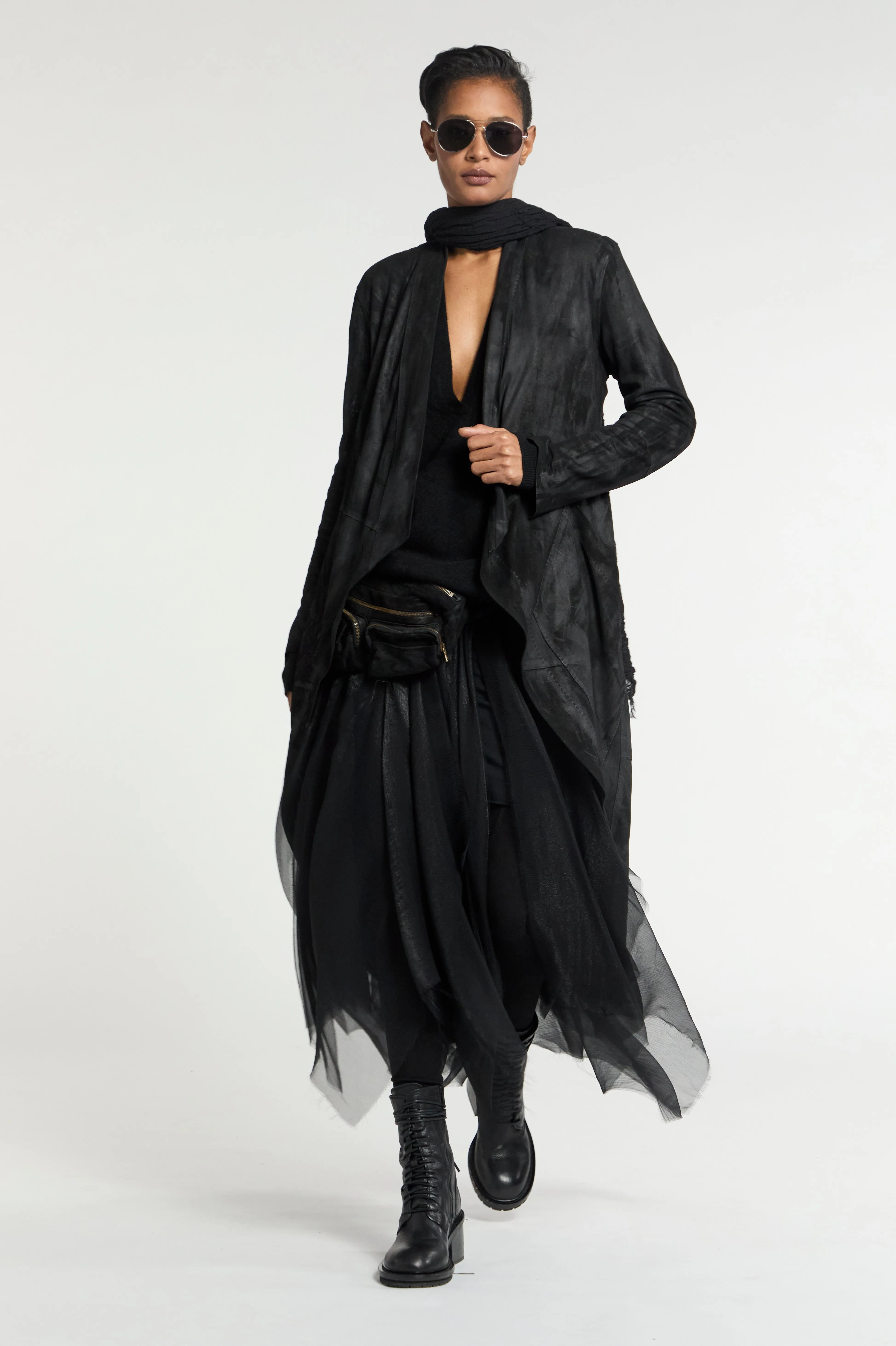 Suede High Neck Cross Over Coat