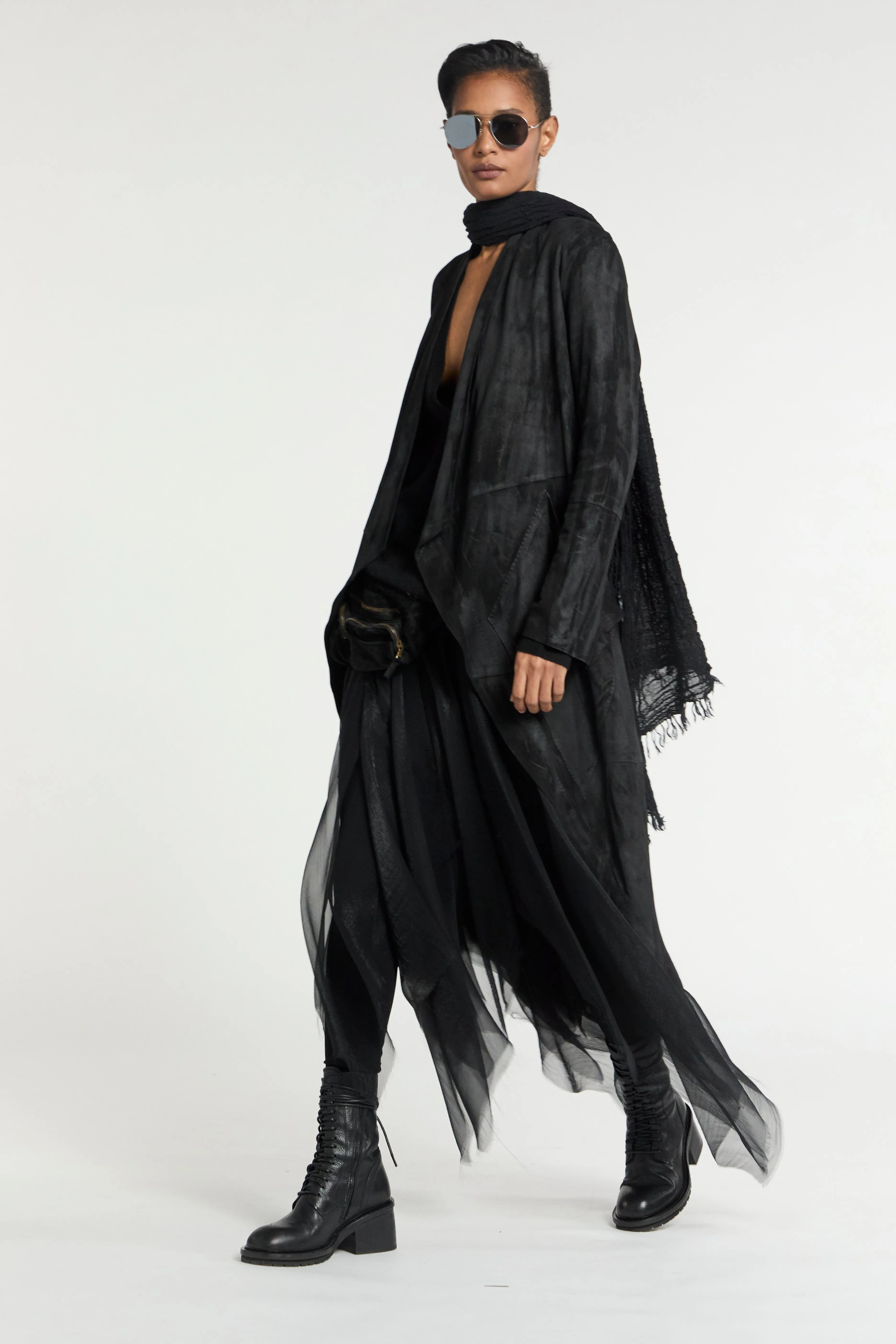 Suede High Neck Cross Over Coat