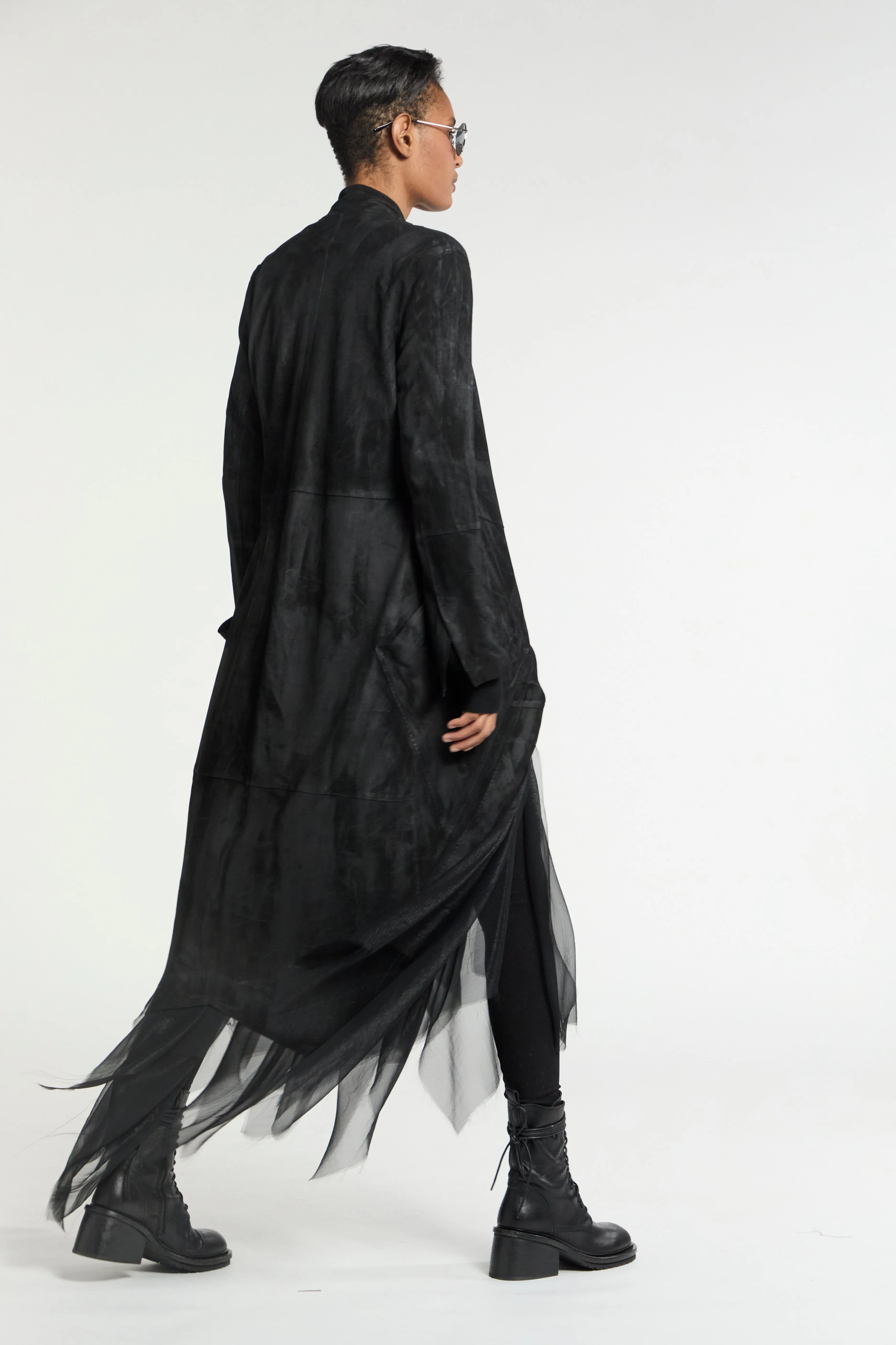 Suede High Neck Cross Over Coat