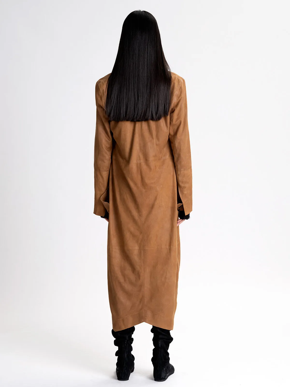 Suede High Neck Cross Over Coat