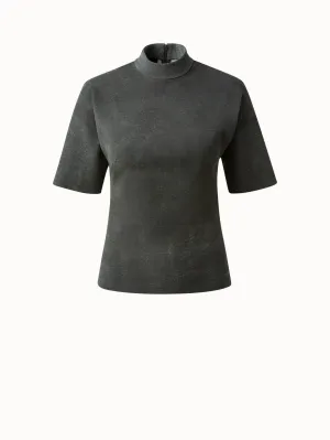 Suede Stretch Mock Neck Blouse