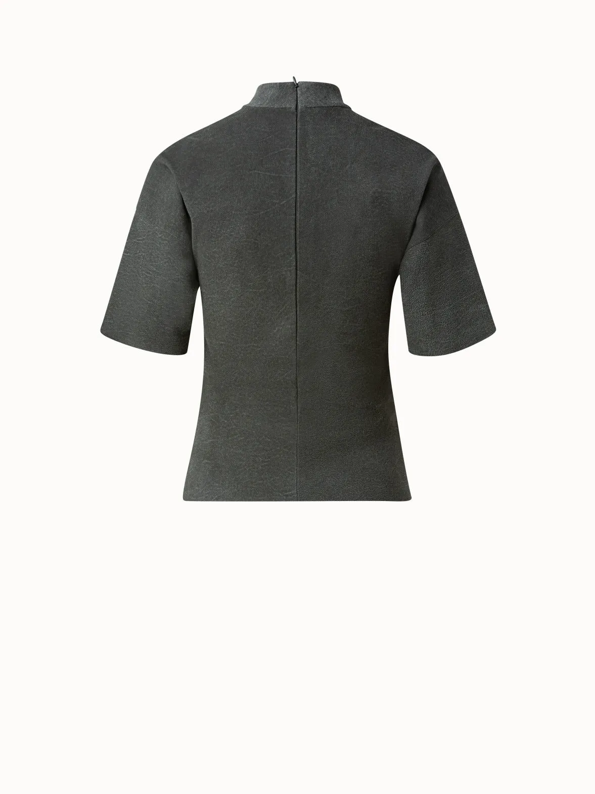 Suede Stretch Mock Neck Blouse