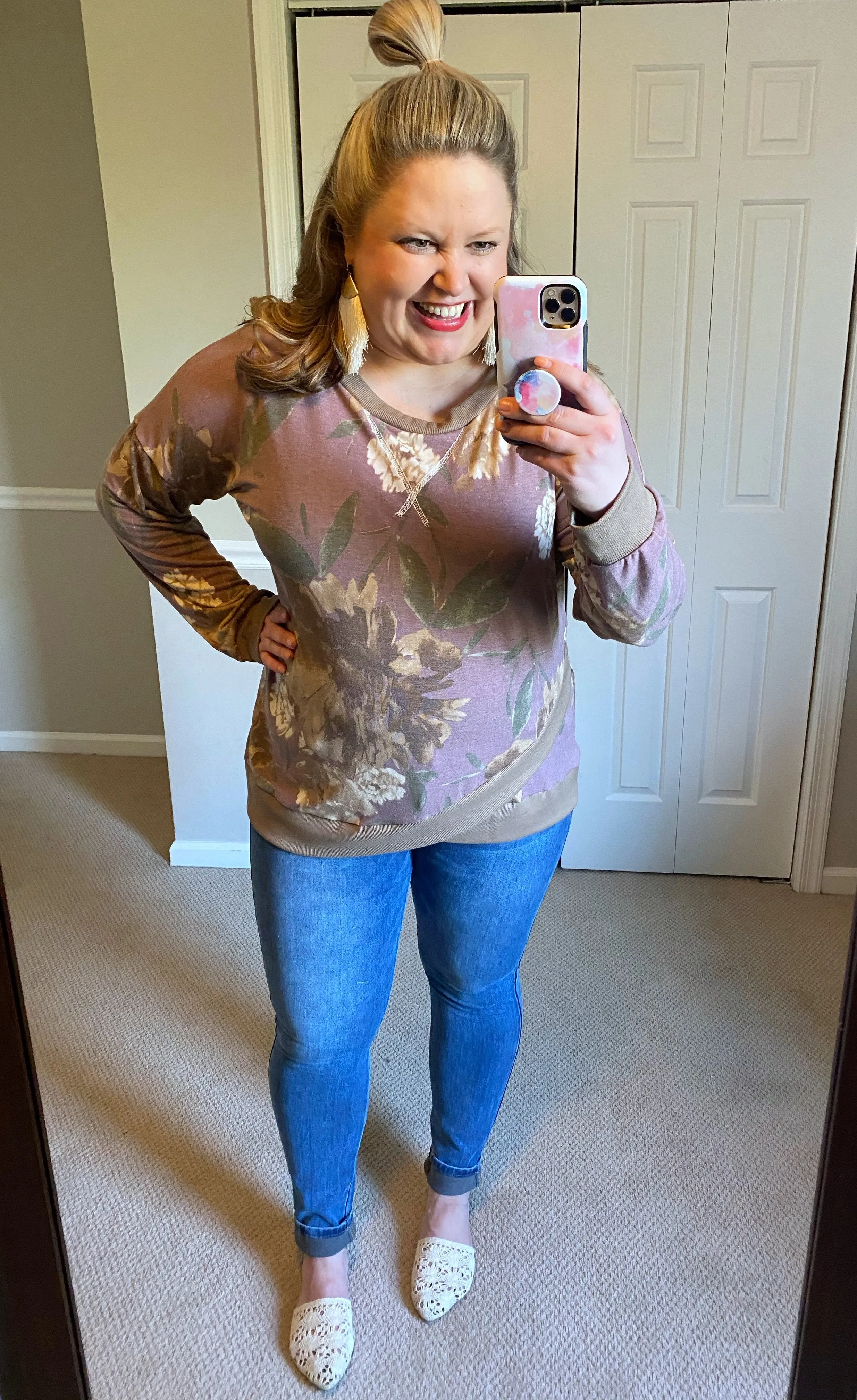 Super Soft Purple Floral Weekender Pullover