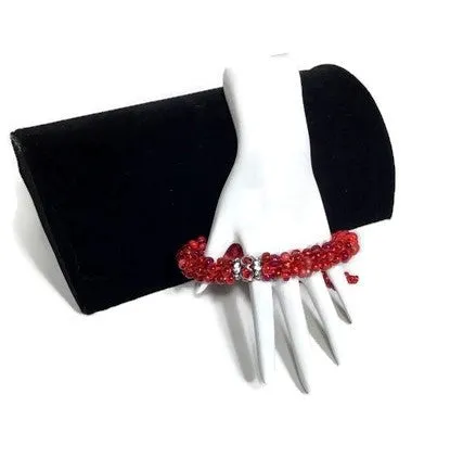 The Rubi velvet bracelet, chunky bracelet, red rubi beaded kumihimo wristlet, boho-chic style, woman size