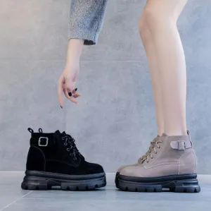 Thicksole Inner Heel Suede Leather Boots DS383