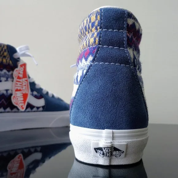 Vans Men's Sk8-Hi Fair Isle Suede / Canvas Sneaker in Fantastic Blue/Multicolor