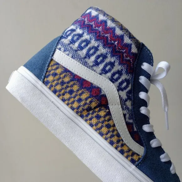 Vans Men's Sk8-Hi Fair Isle Suede / Canvas Sneaker in Fantastic Blue/Multicolor