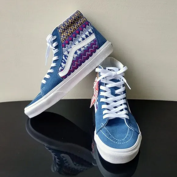 Vans Men's Sk8-Hi Fair Isle Suede / Canvas Sneaker in Fantastic Blue/Multicolor