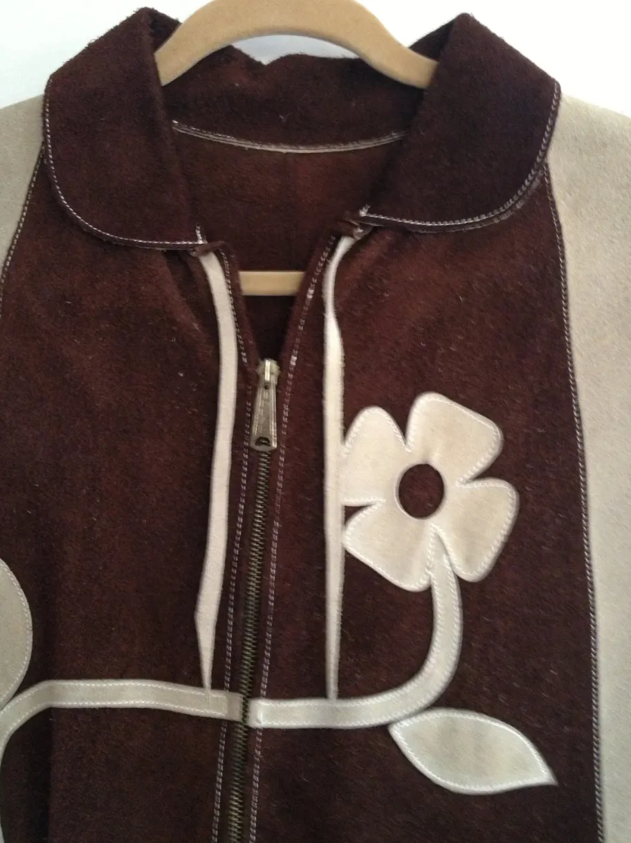Vintage Brown Suede Floral Poncho