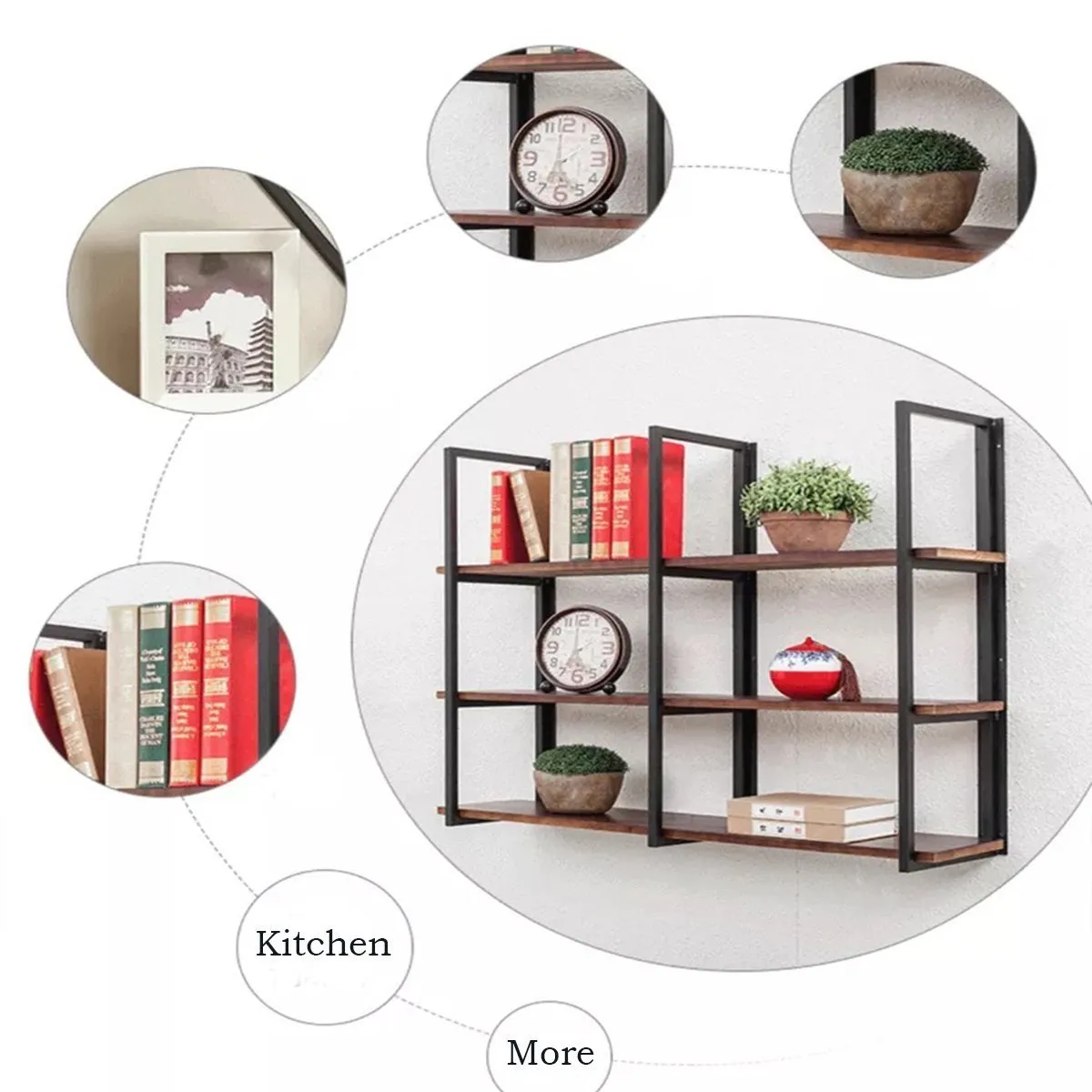 Warm Van Industrial Vintage 36 in Wood&Iron Floating Storage Shelves,Hanging Shelf, Wall Mounted Bookcase,Living Room Bedroom DIY Wall Rack