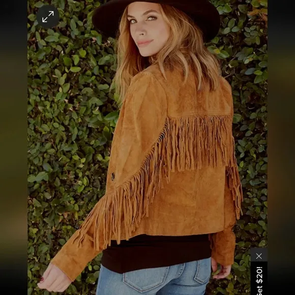 White Crow Westerner Tan Suede Leather Fringe Jacket