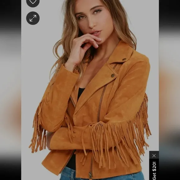 White Crow Westerner Tan Suede Leather Fringe Jacket