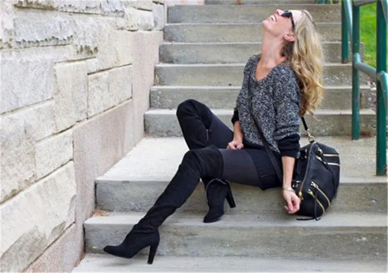 Women Stretch Suede Slim Thigh High Sexy boots
