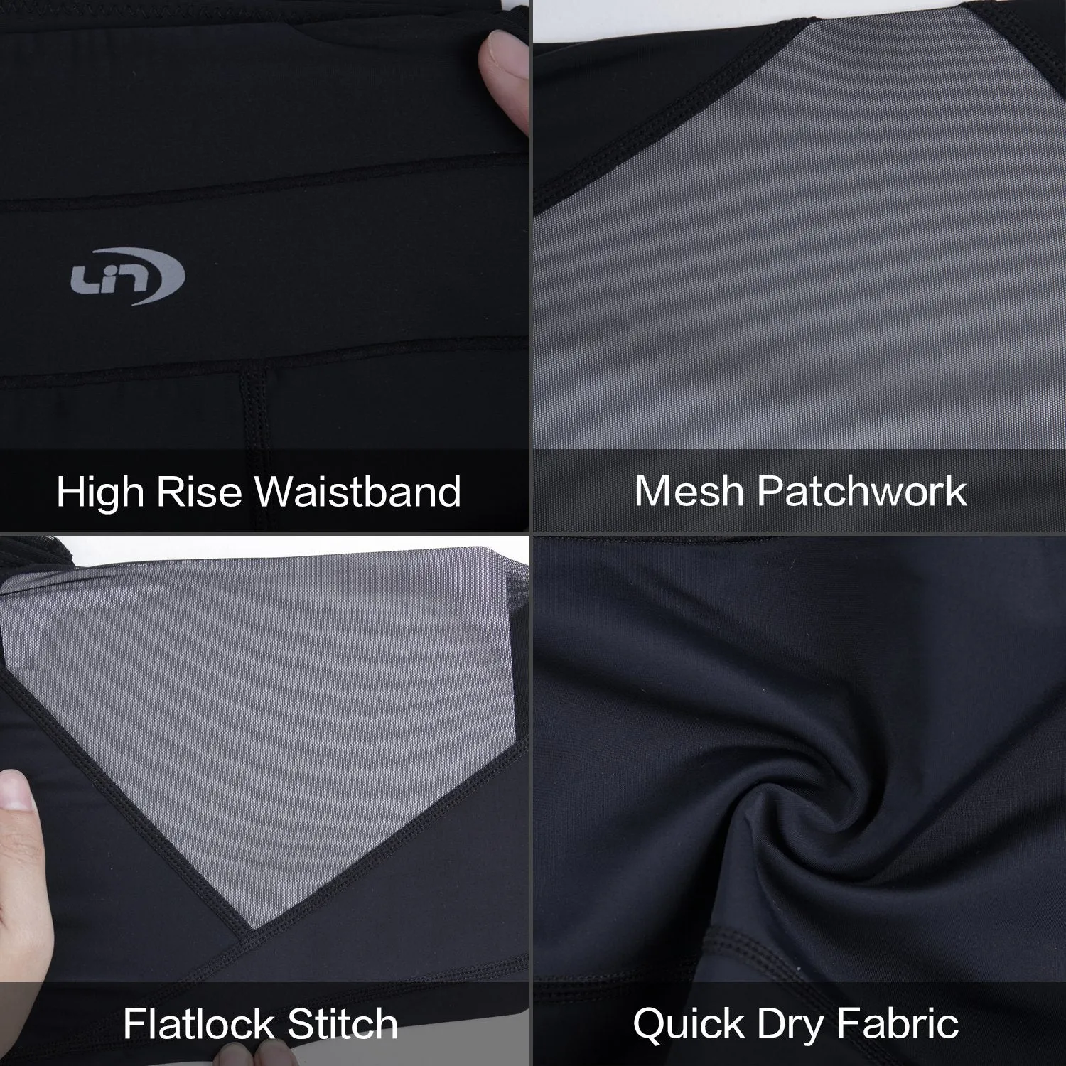 Womens Running Tights Mid-Waist 3/4 Length Tummy Control Mesh Leggings