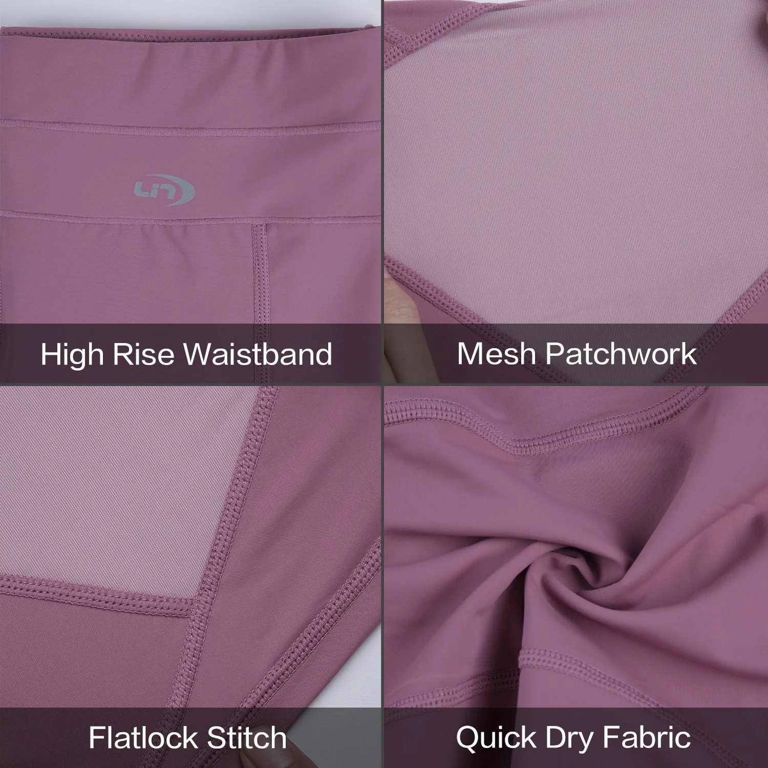 Womens Running Tights Mid-Waist 3/4 Length Tummy Control Mesh Leggings