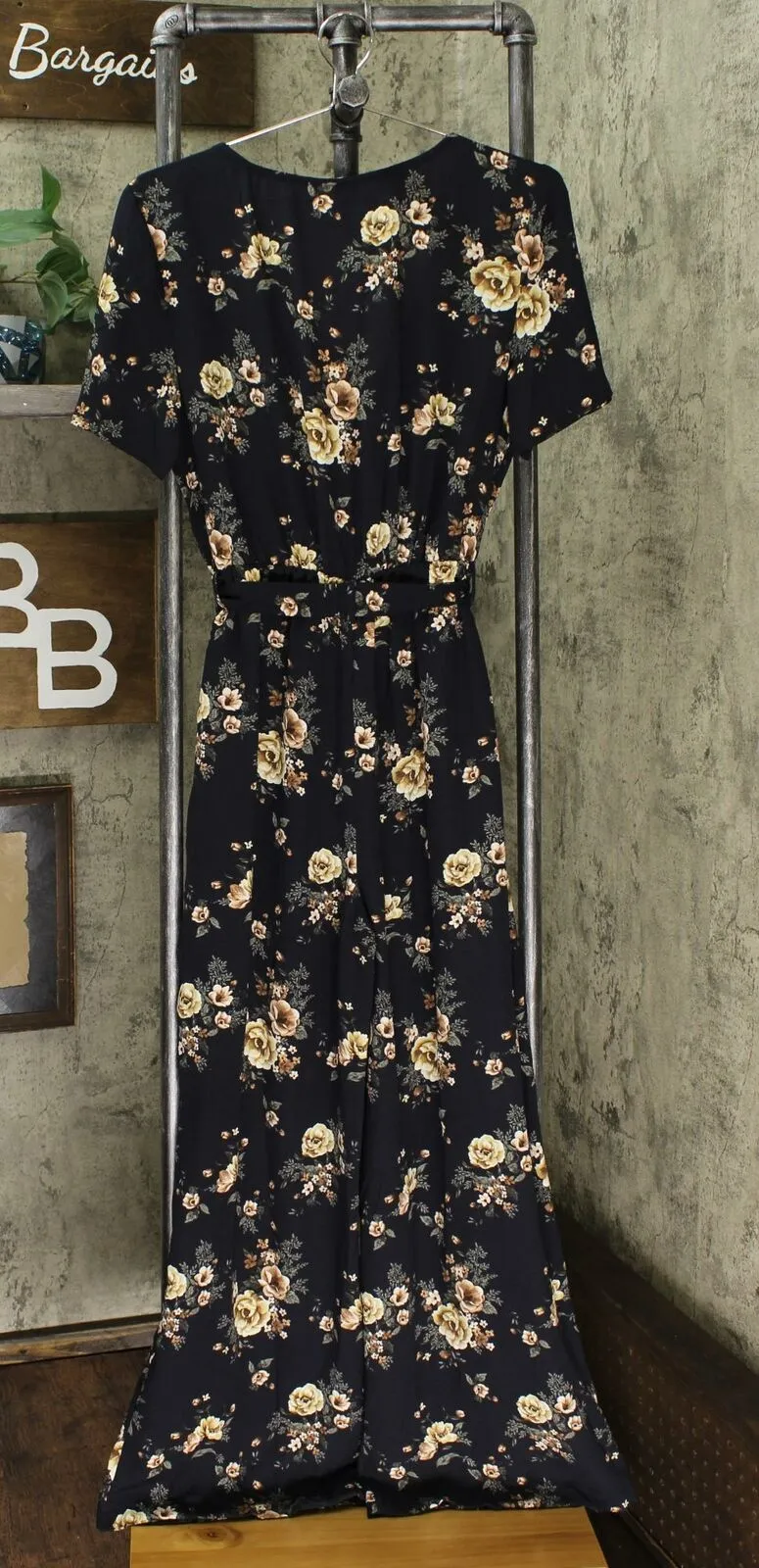 Xhilaration Floral Print Short Sleeve V-Neck Button-Front Belted Jumpsuit
