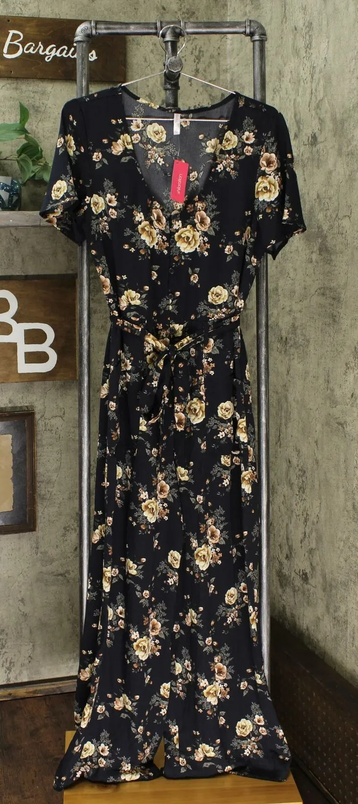 Xhilaration Floral Print Short Sleeve V-Neck Button-Front Belted Jumpsuit