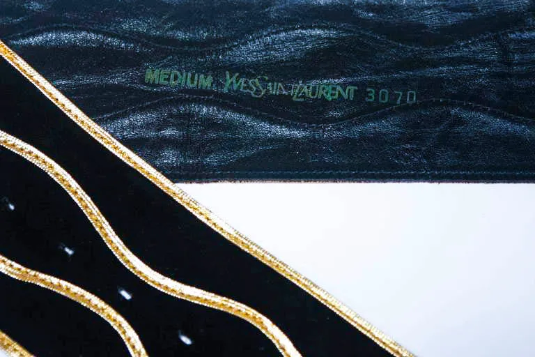 YVES SAINT LAURENT Black Suede Belt with Gold Applique
