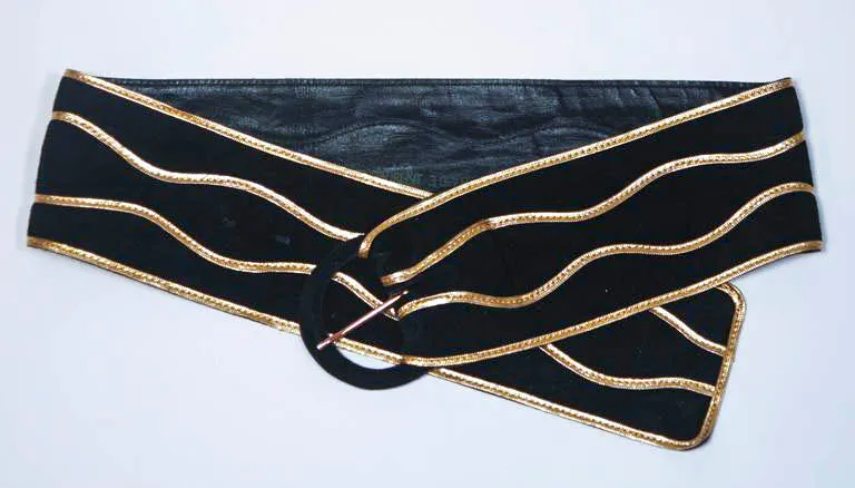 YVES SAINT LAURENT Black Suede Belt with Gold Applique