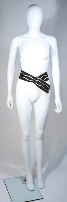 YVES SAINT LAURENT Black Suede Belt with Gold Applique
